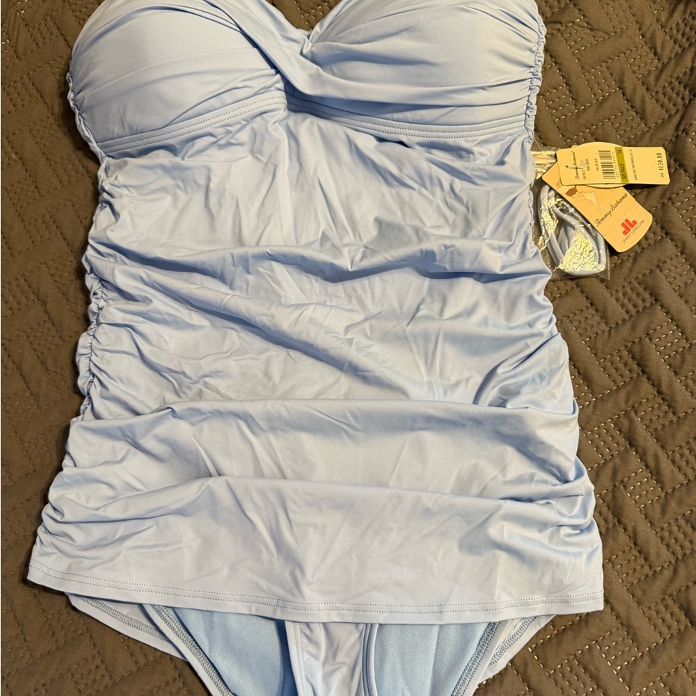 Beautiful ice/Light Blue Tommy Bahama size 14 NWT bandeau one piece Swimsuit